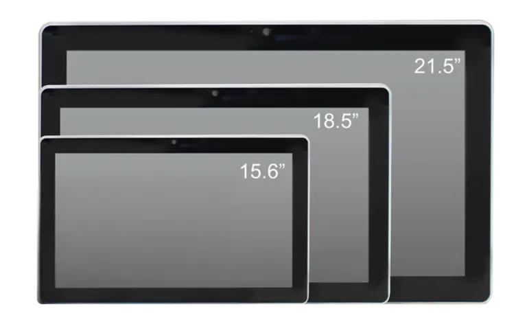 BOXTEC Core 500 Panel PC series, comparing 15.6, 18.5 and 21.5 inch screen sizes.