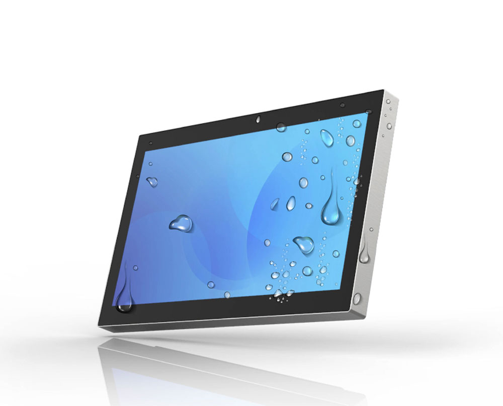 BOXTEC Core 900 stainless steel splash-proof Panel PC, front screen view.