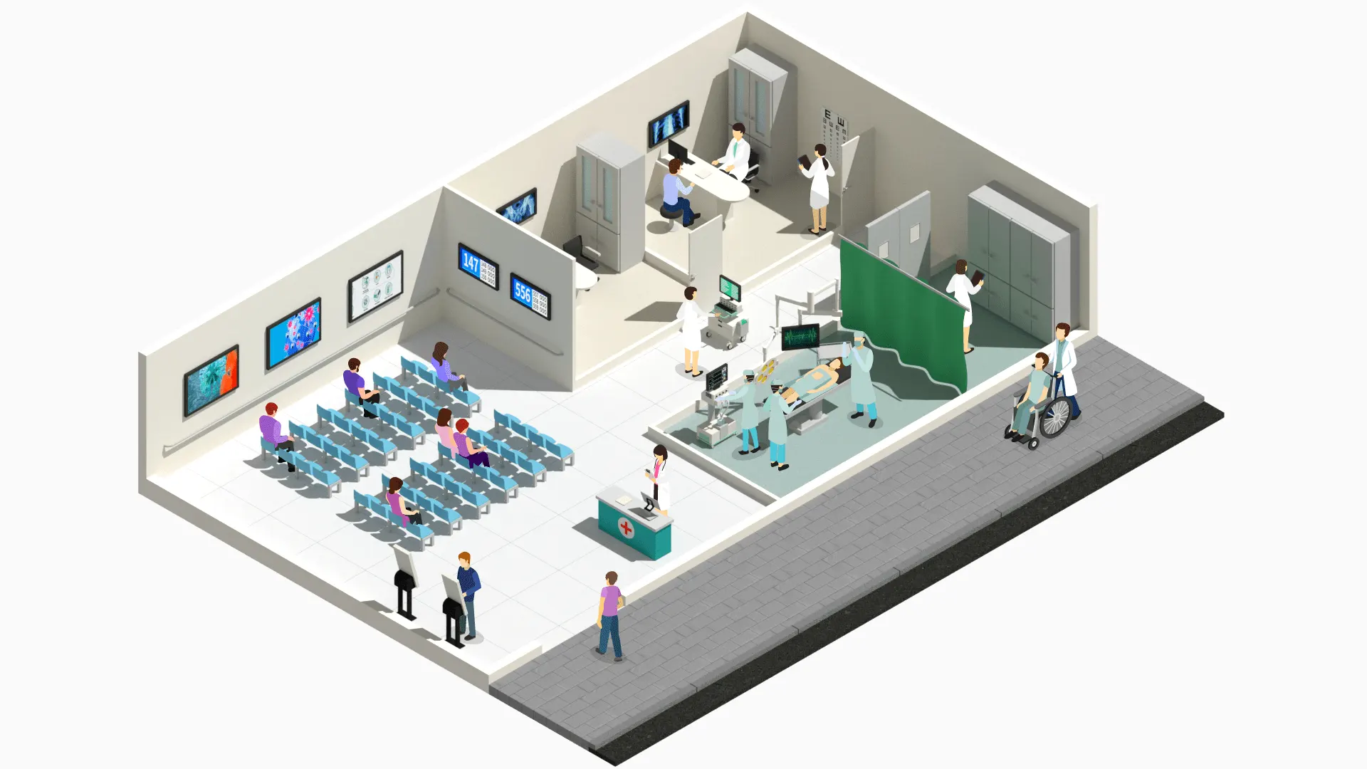 Examples of our healthcare solutions within a hospital environment.