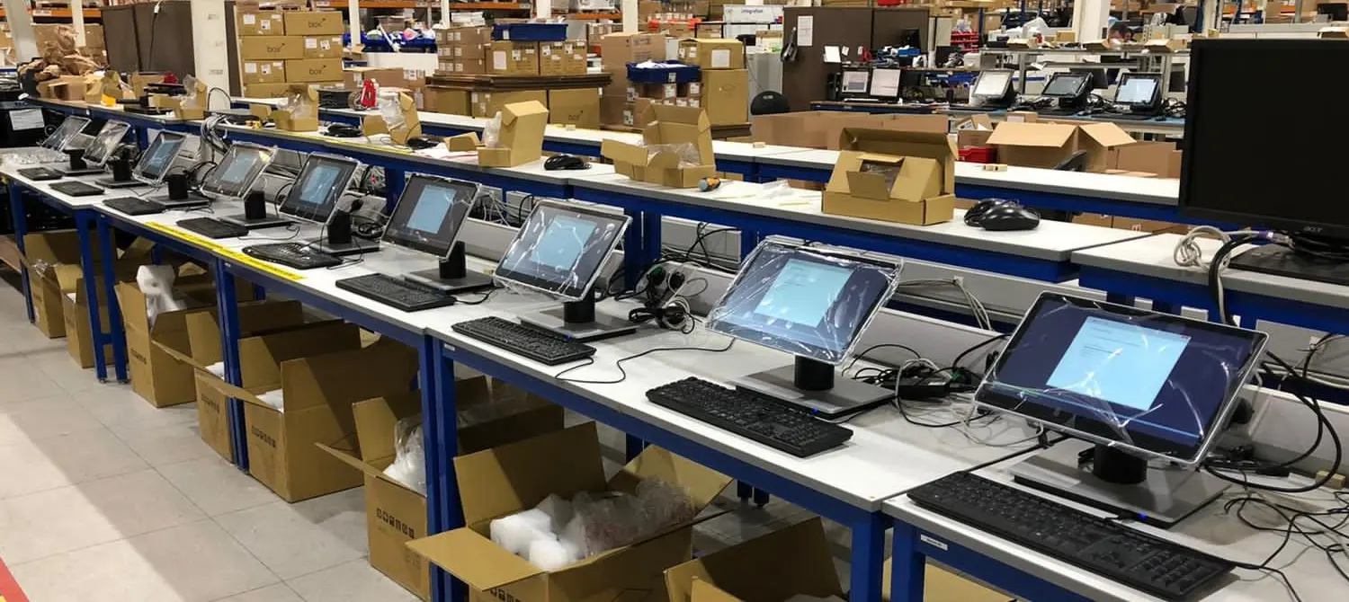 Ninja POS systems undergoing staging and configuration.